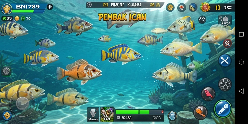Tampilan gameplay BNI789 yang penuh aksi menembak ikan.