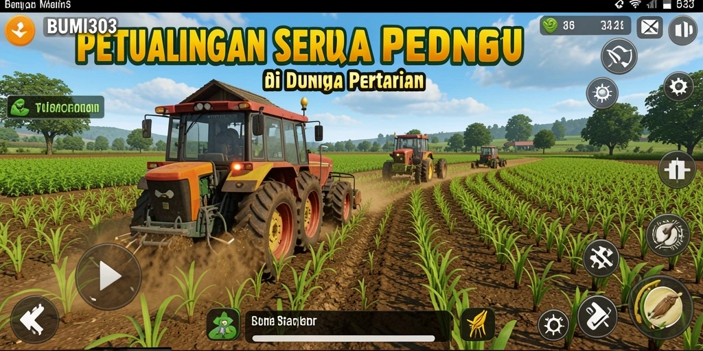 Tampilan gameplay menarik di BUMI303 yang menggambarkan pertanian modern.