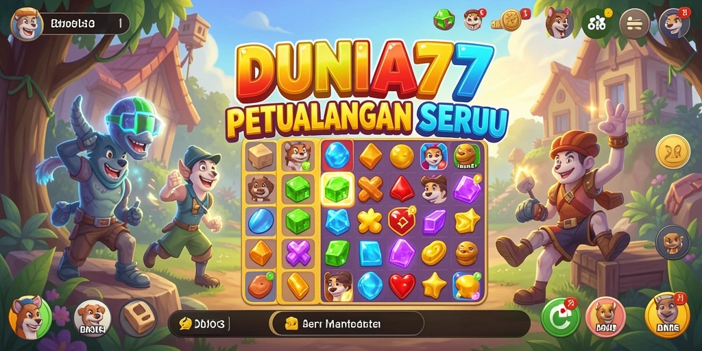 Tampilan gameplay seru DUNIA77 dalam aksi Match-3.