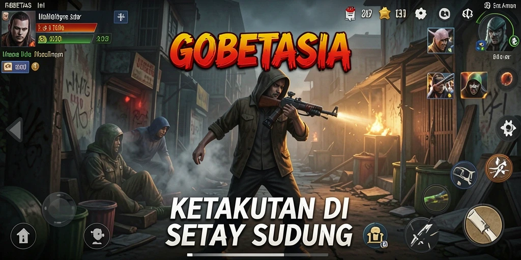 Tangkapan layar gameplay GOBETASIA yang menampilkan suasana horor yang intens.