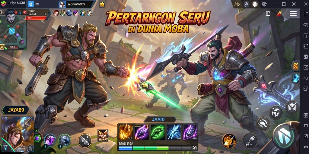 Screenshot gameplay JAYA89 yang menampilkan aksi seru di medan perang MOBA.