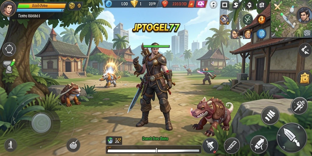 Tampilan gameplay JPTOGEL77 yang penuh aksi di dunia terbuka.