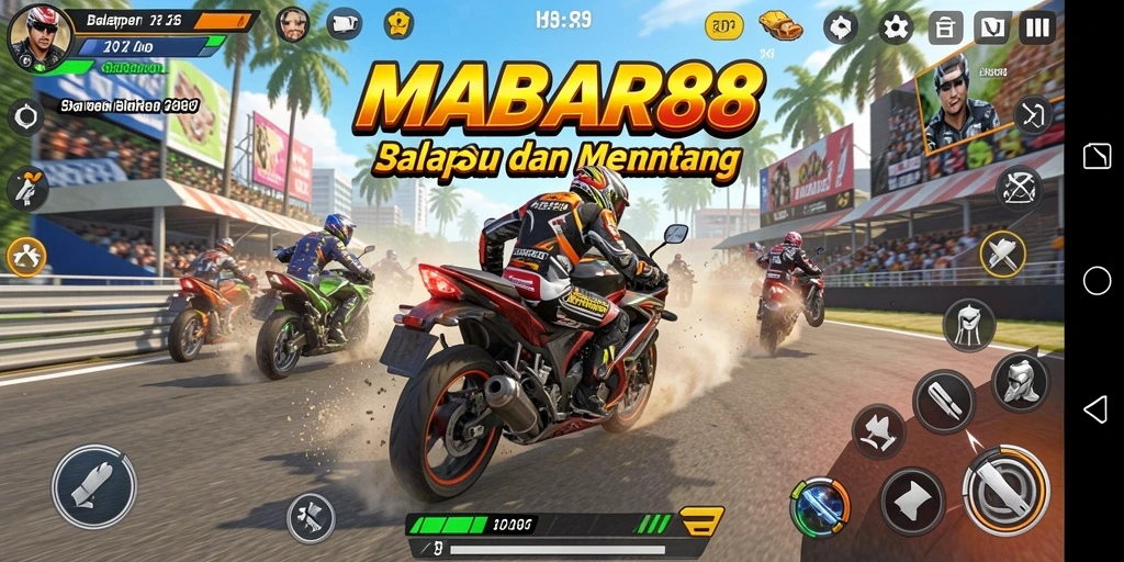 Gameplay seru MABAR88 saat balapan motor di trek yang menantang.