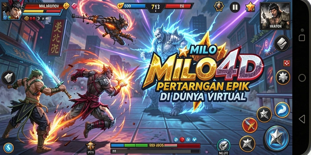 Screenshot utama MILO4D menunjukkan aksi pertarungan yang intens.