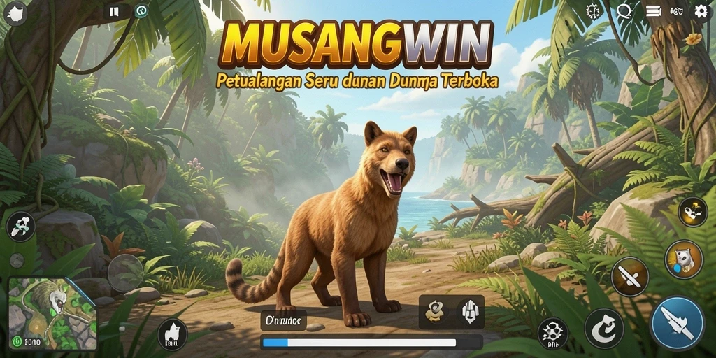 Tampilan gameplay <strong>MUSANGWIN</strong> yang menggambarkan petualangan di dunia terbuka.
