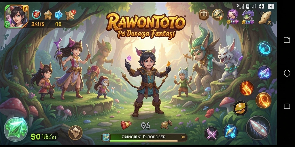 Tampilan gameplay epik dan karakter fantasi di RAWONTOTO.