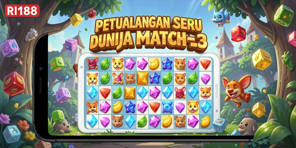Tampilkan gameplay Match-3 yang menantang dan penuh warna.