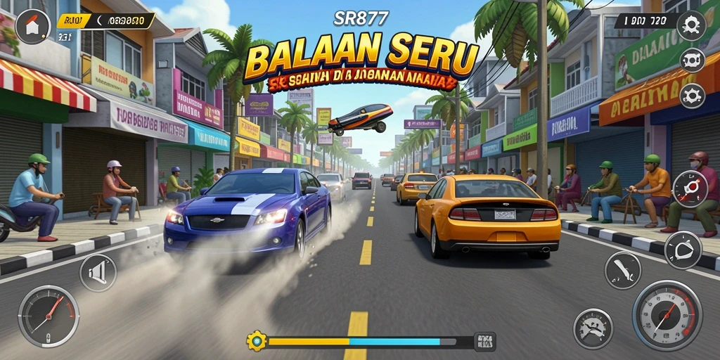 Tangkapan layar gameplay SR877 menampilkan balapan cepat dan seru.