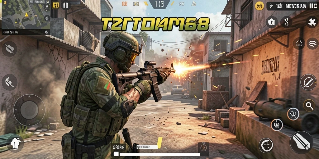 Screenshot gameplay TKP188 yang menunjukkan aksi menembak seru.