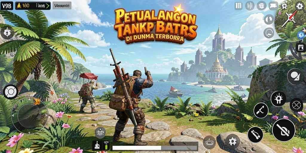 Screenshot V98 menampilkan aksi gameplay menakjubkan di dunia terbuka.